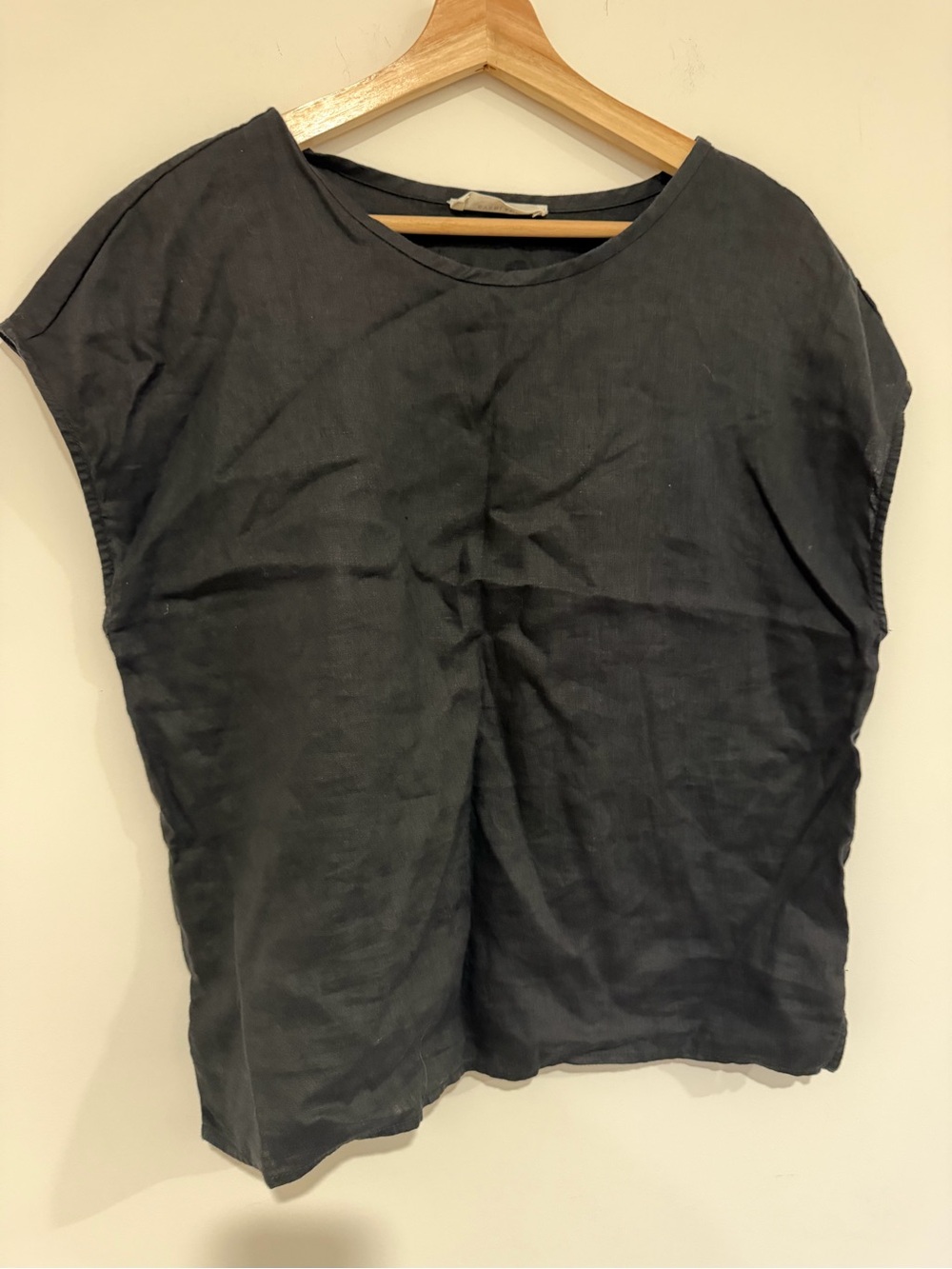 Everlane Black Relaxed Boxy Short Sleeve 100% flax linen top